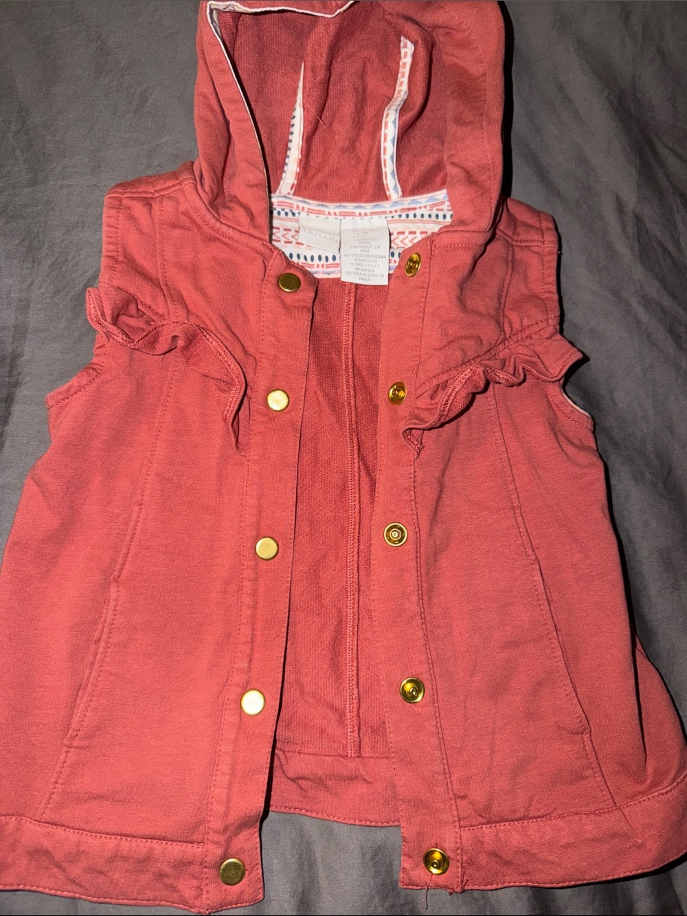 Tahari Girls Coral Pink Hooded Vest with Gold Buttons